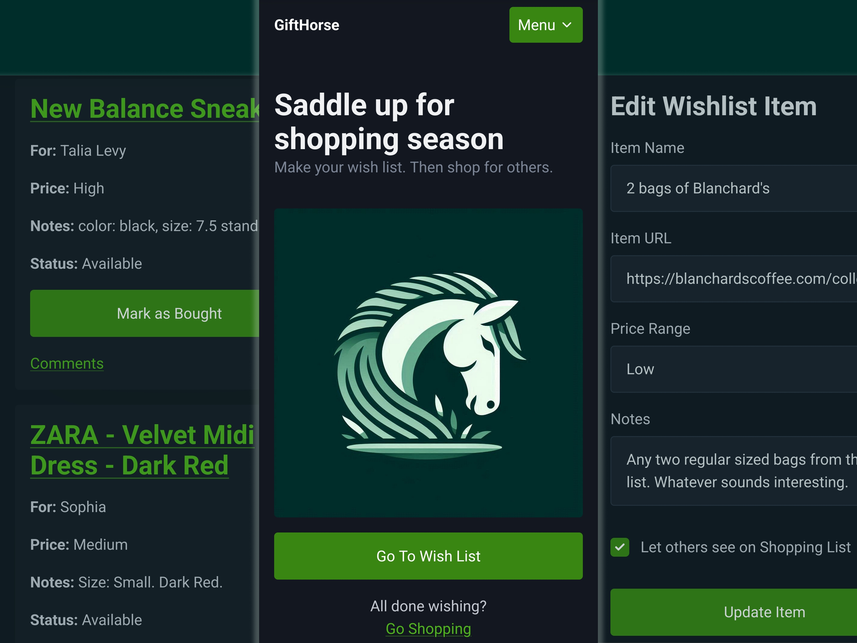 Screenshot of 'GiftHorse' website