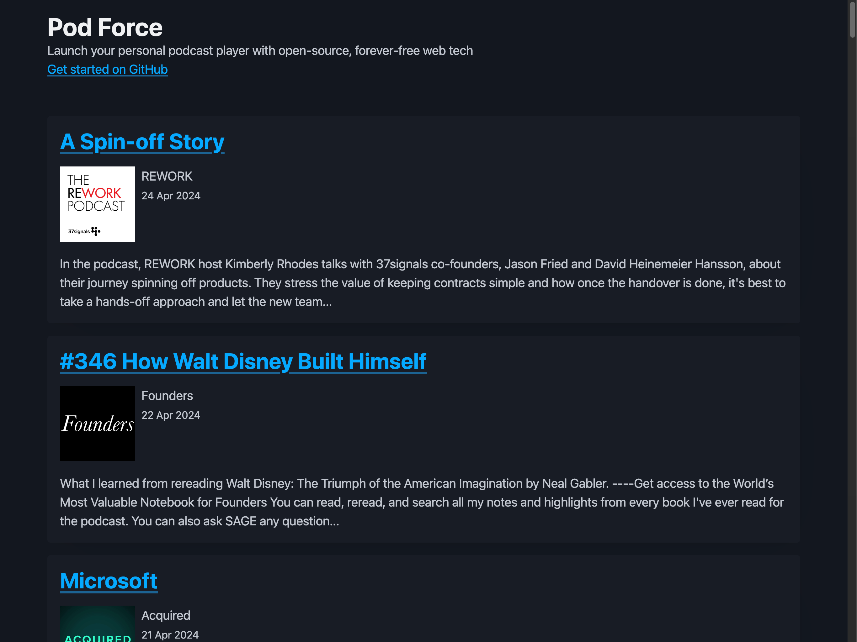 Screenshot of 'Pod Force' website